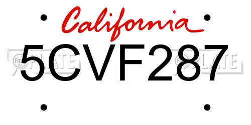 5CVF287 California License Plate