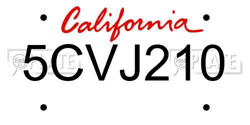 5CVJ210 California License Plate