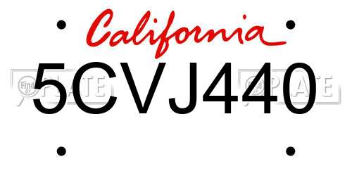5CVJ440 California License Plate