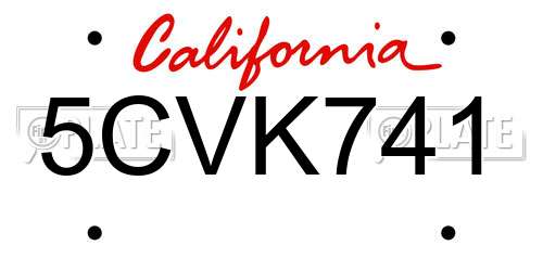 5CVK741 California License Plate