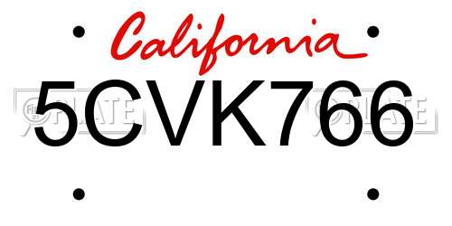5CVK766 California License Plate