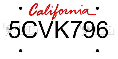 5CVK796 California License Plate