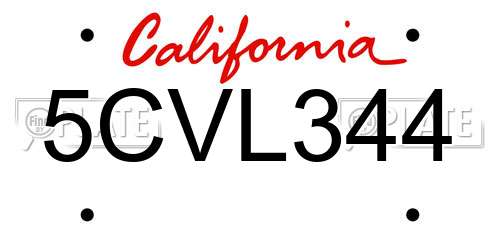 5CVL344 California License Plate