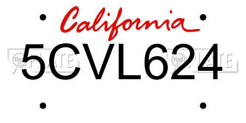 5CVL624 California License Plate