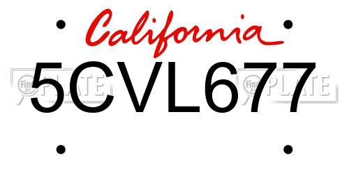 5CVL677 California License Plate