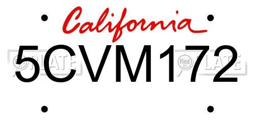 5CVM172 California License Plate