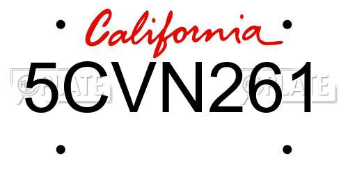 5CVN261 California License Plate