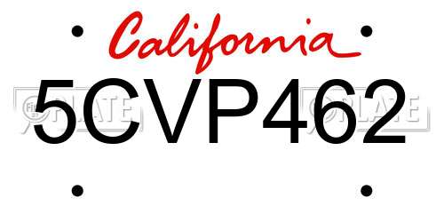 5CVP462 California License Plate