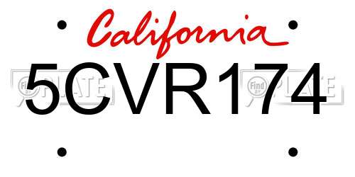 5CVR174 California License Plate