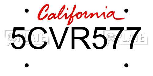5CVR577 California License Plate