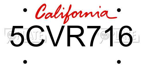 5CVR716 California License Plate