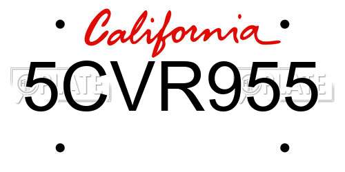 5CVR955 California License Plate