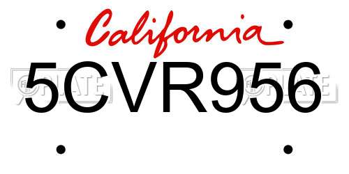 5CVR956 California License Plate