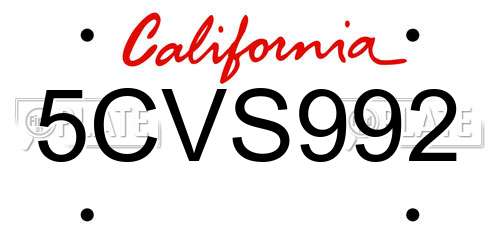5CVS992 California License Plate
