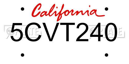 5CVT240 California License Plate