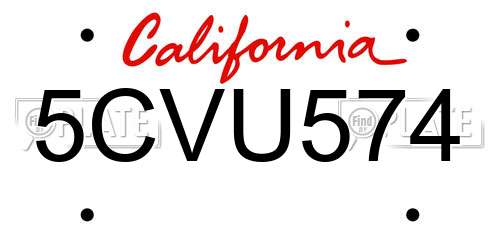 5CVU574 California License Plate
