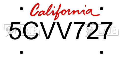 5CVV727 California License Plate