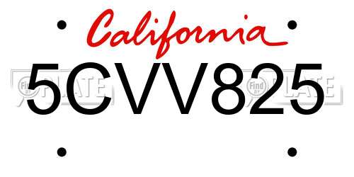 5CVV825 California License Plate