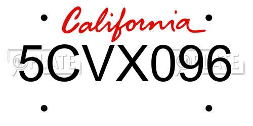 5CVX096 California License Plate
