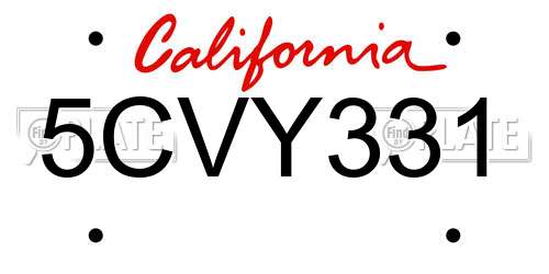 5CVY331 California License Plate