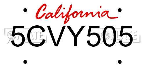 5CVY505 California License Plate