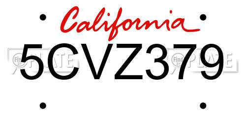 5CVZ379 California License Plate