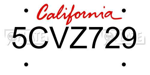 5CVZ729 California License Plate