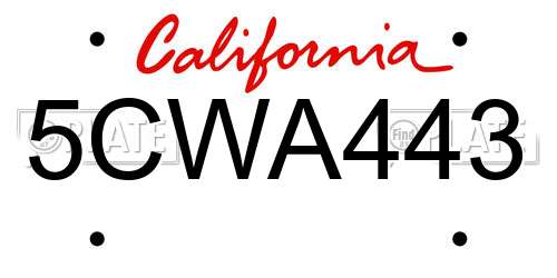5CWA443 California License Plate