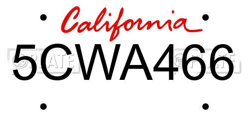 5CWA466 California License Plate