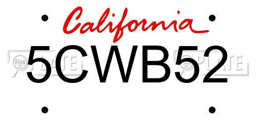 5CWB52 California License Plate