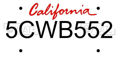 5CWB552 California License Plate