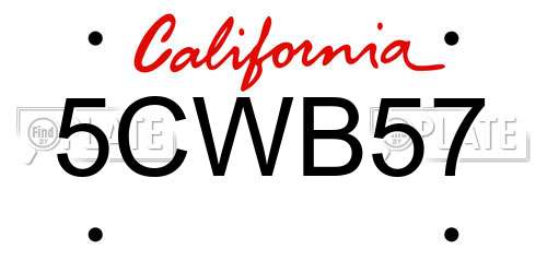 5CWB57 California License Plate