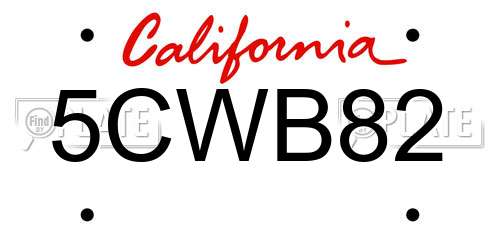 5CWB82 California License Plate