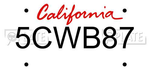 5CWB87 California License Plate