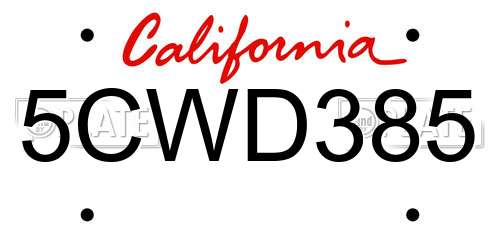 5CWD385 California License Plate