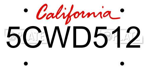 5CWD512 California License Plate