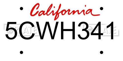 5CWH341 California License Plate