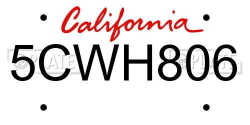 5CWH806 California License Plate