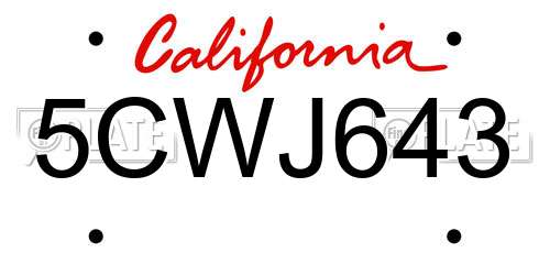 5CWJ643 California License Plate
