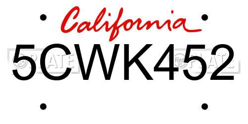 5CWK452 California License Plate