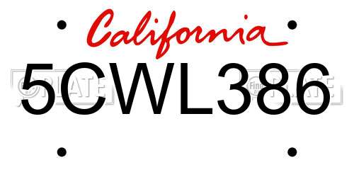 5CWL386 California License Plate