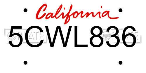 5CWL836 California License Plate