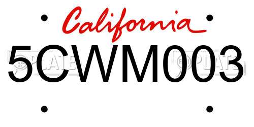 5CWM003 California License Plate