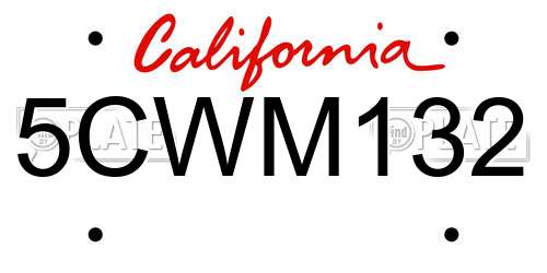 5CWM132 California License Plate