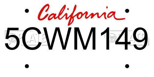 5CWM149 California License Plate