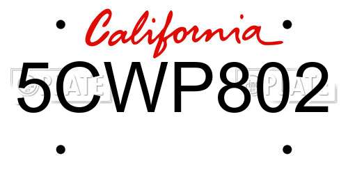 5CWP802 California License Plate