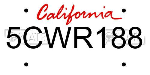 5CWR188 California License Plate
