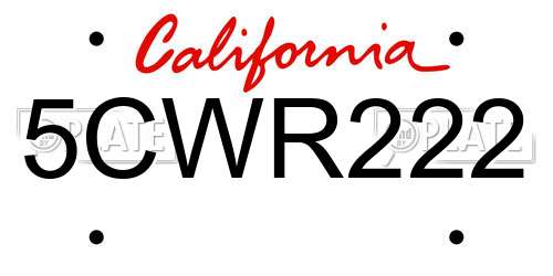 5CWR222 California License Plate
