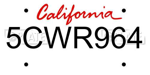 5CWR964 California License Plate
