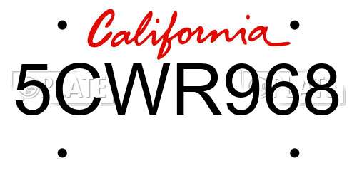 5CWR968 California License Plate